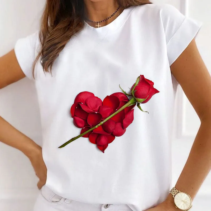 Love Heart Printed Women White T-shirts