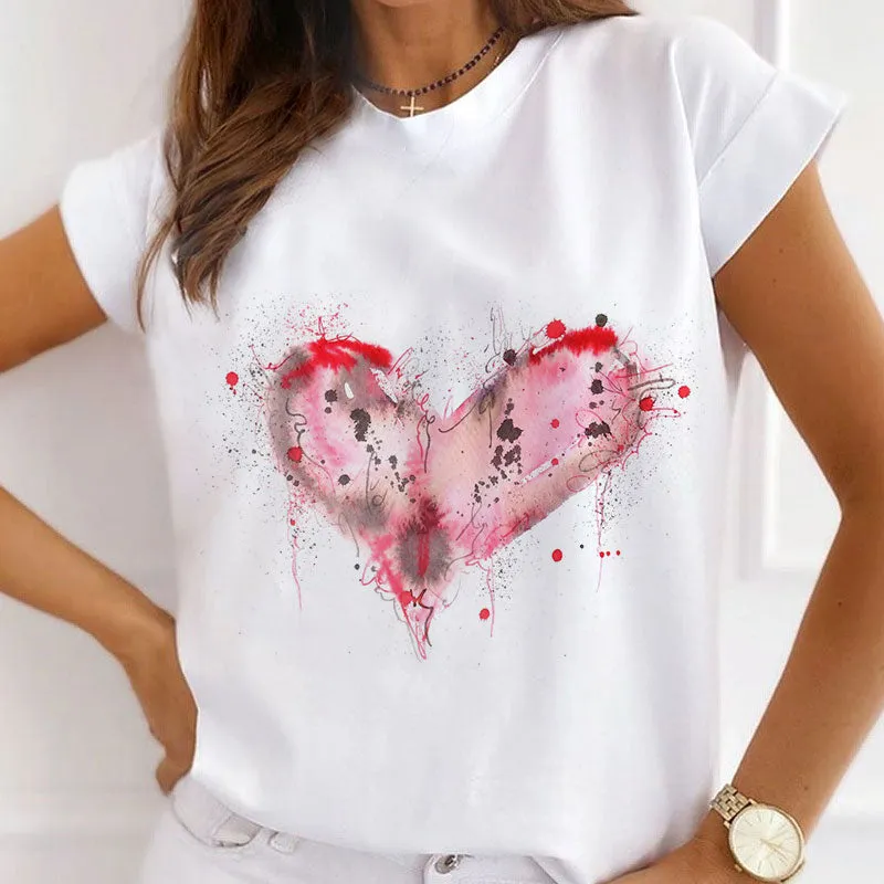 Love Heart Printed Women White T-shirts