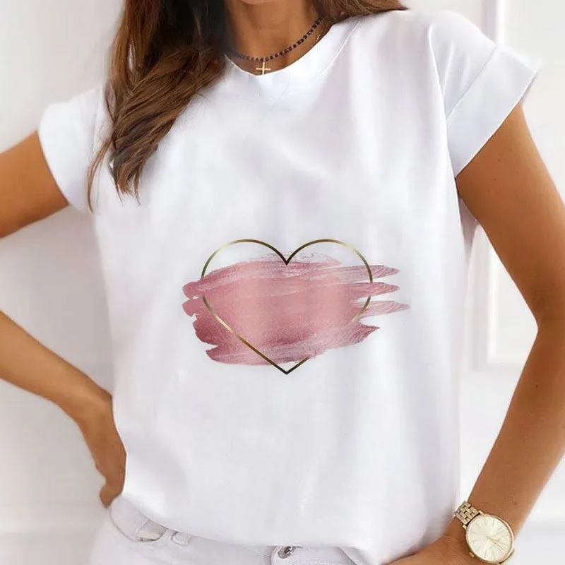 Love Heart Printed Women White T-shirts