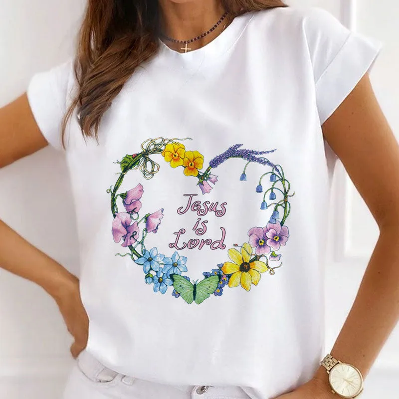Love Heart Printed Women White T-shirts