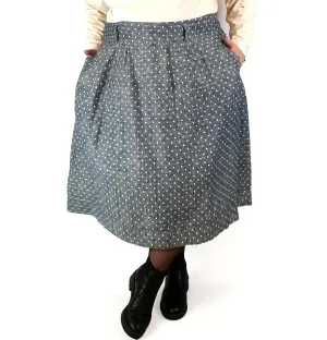 Made590 denim look linen skirt with white polka dots size 4XL