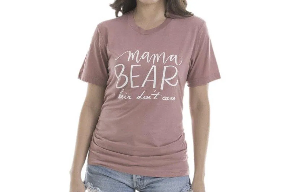Mama bear T-shirts { Mama Bear hair dont care } Pink, blue or gray. S - XXL.