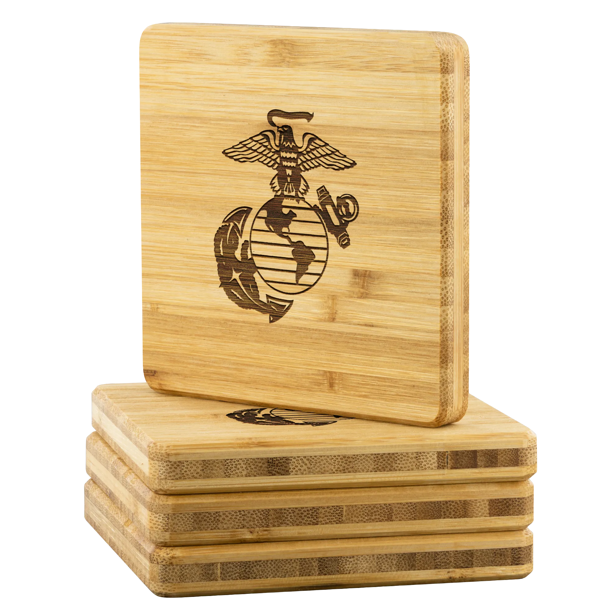 Marine Corps Emblem Bamboo Coasters