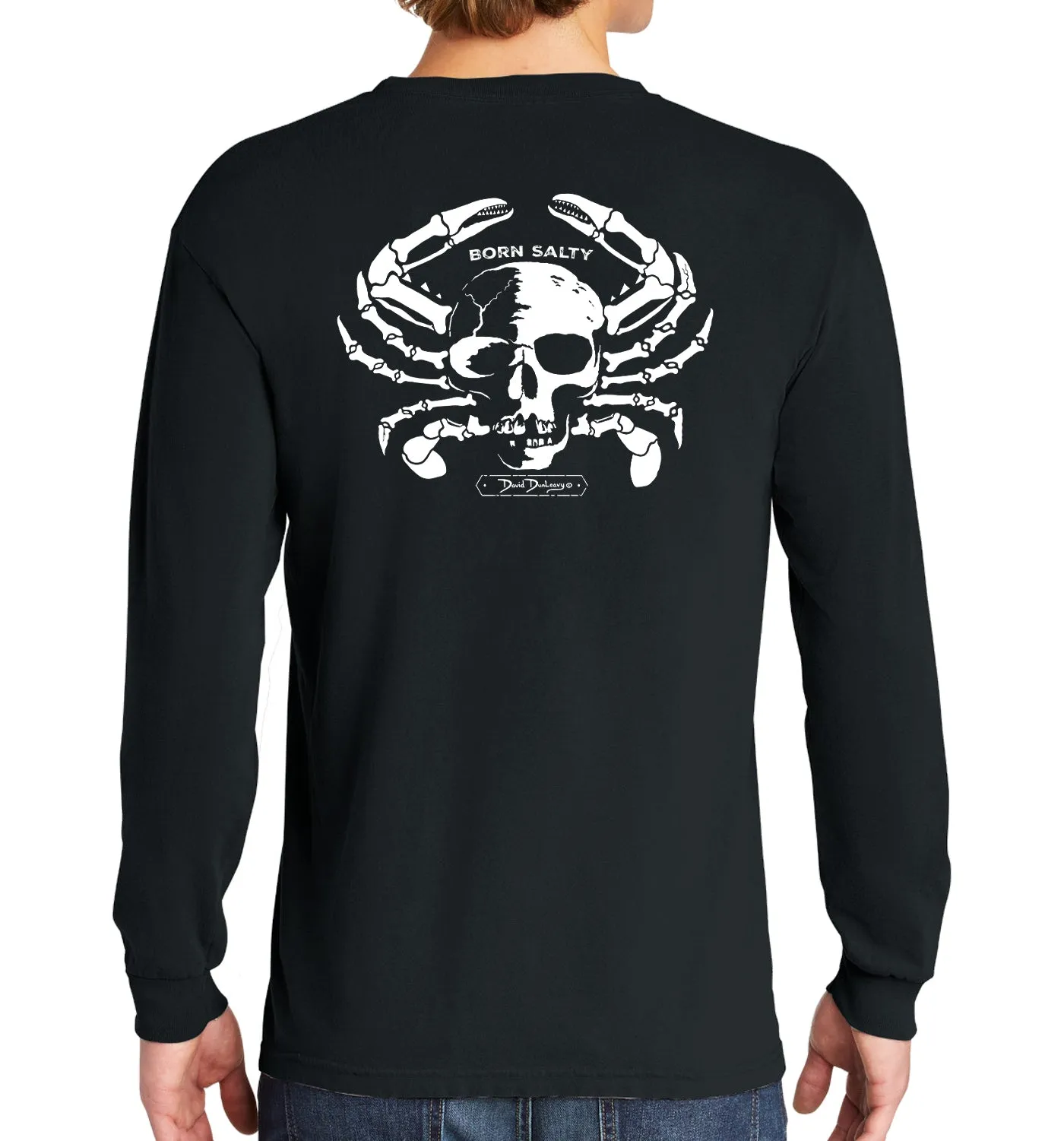 Men's Born Salty Skull Crab Long Sleeve Cotton Garment-Dyed T-Shirt