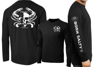Men's Born Salty Skull Crab Long Sleeve Cotton Garment-Dyed T-Shirt