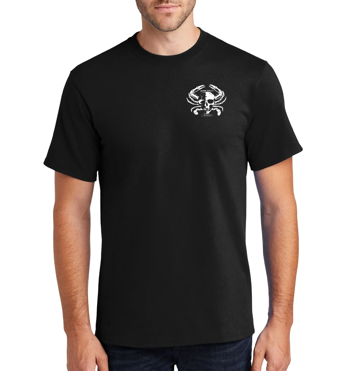 Men's Born Salty Skull Crab Short Sleeve Black Cotton T-Shirt