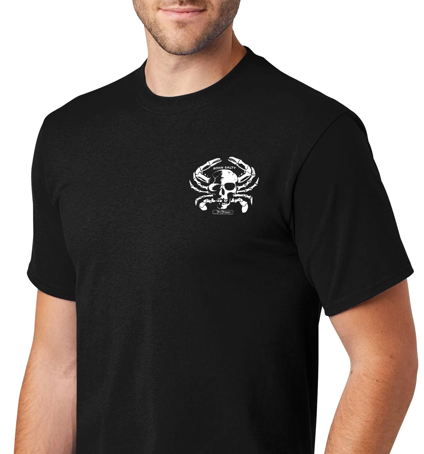 Men's Born Salty Skull Crab Short Sleeve Black Cotton T-Shirt