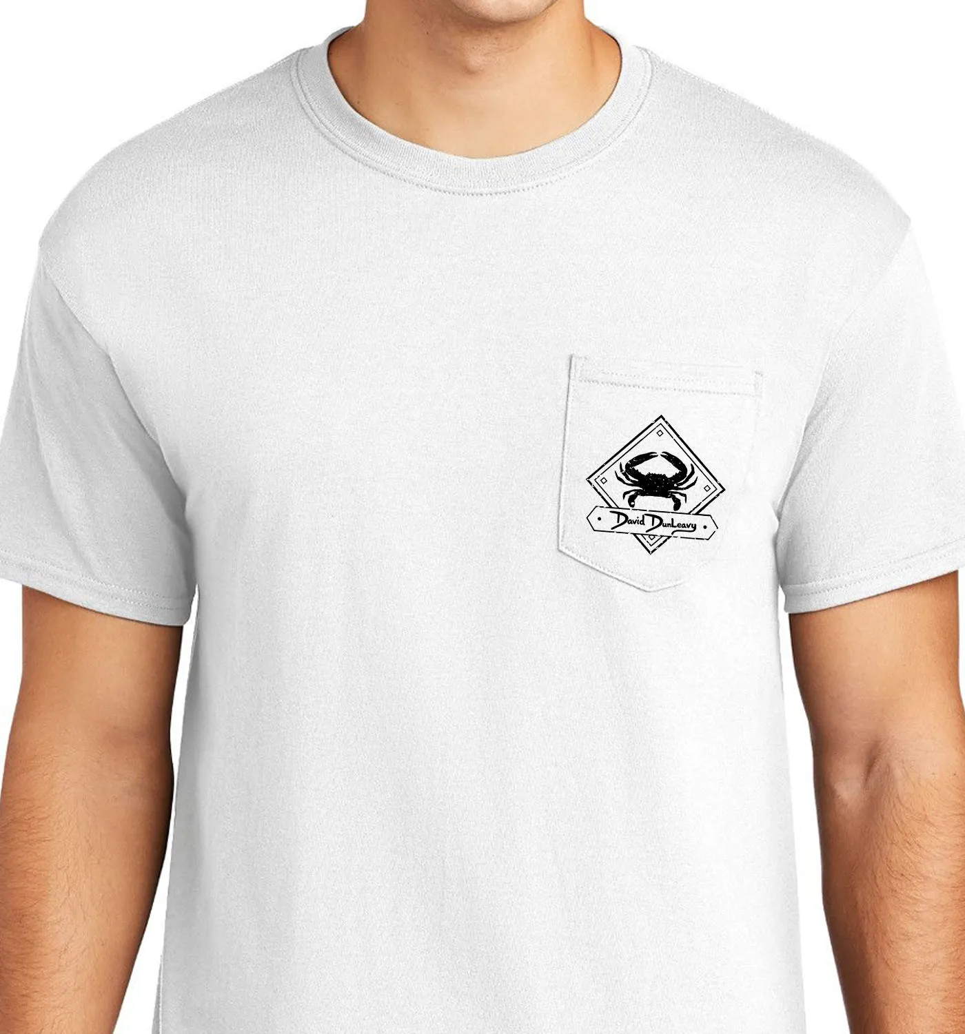 Men's Red, White & Blue Crab Short Sleeve Cotton White Pocket T-Shirt