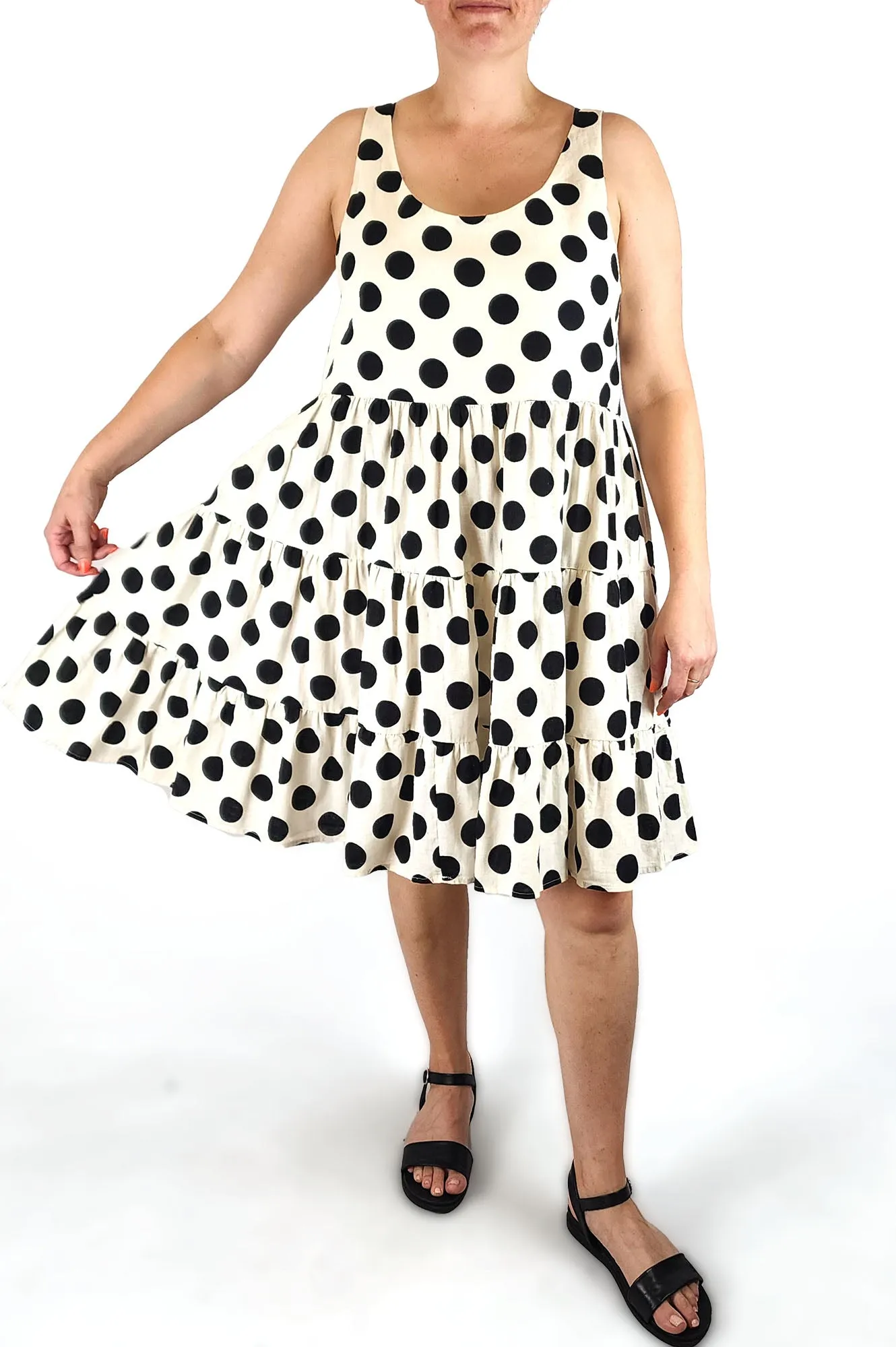 Mister Zimi black polka dot cotton/linen dress size 16