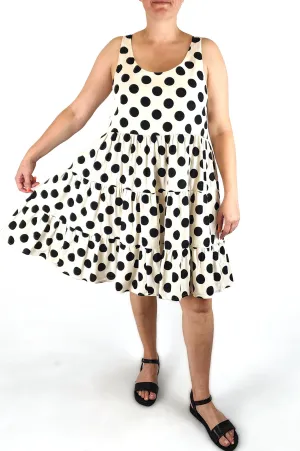 Mister Zimi black polka dot cotton/linen dress size 16