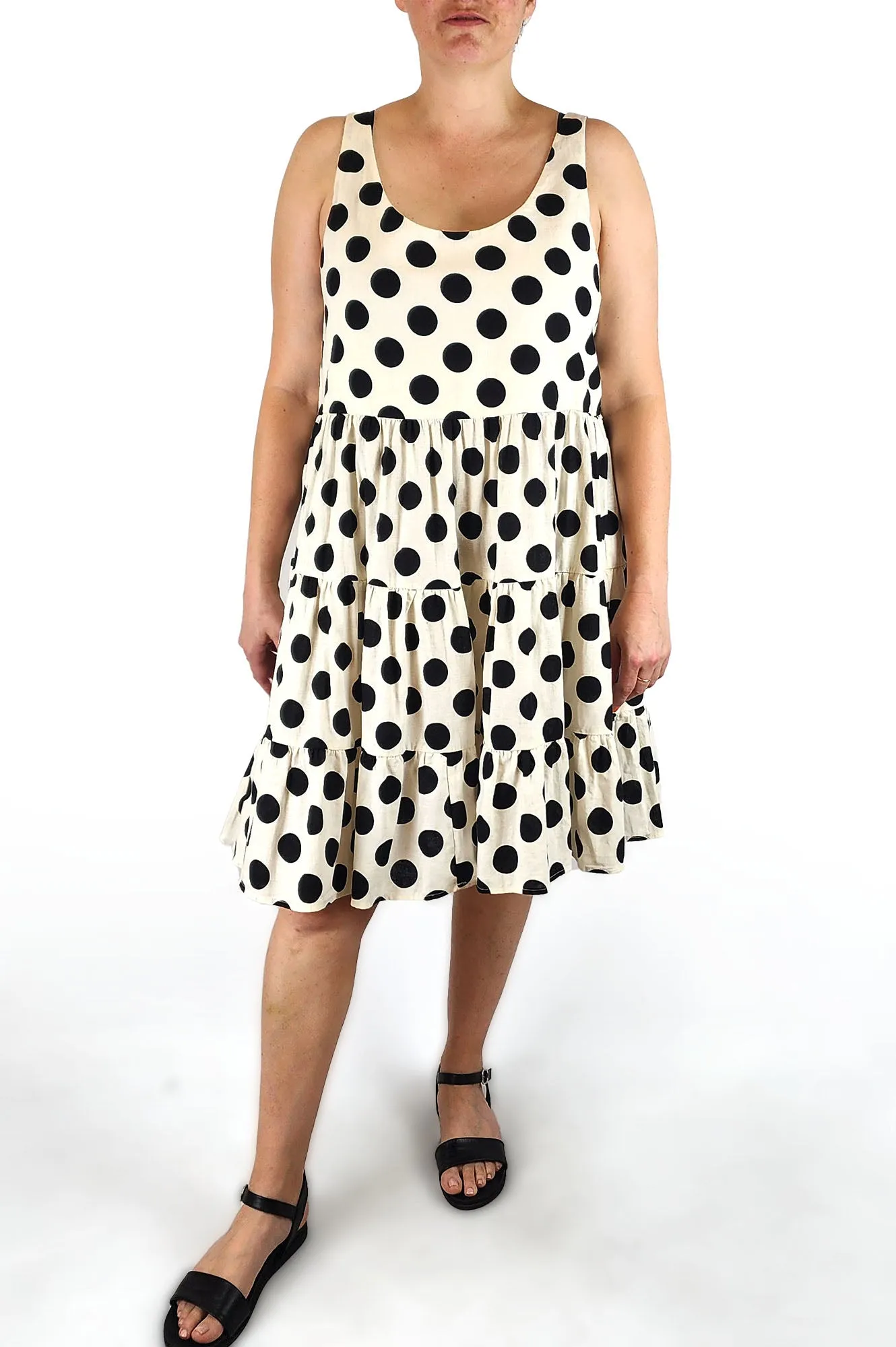 Mister Zimi black polka dot cotton/linen dress size 16