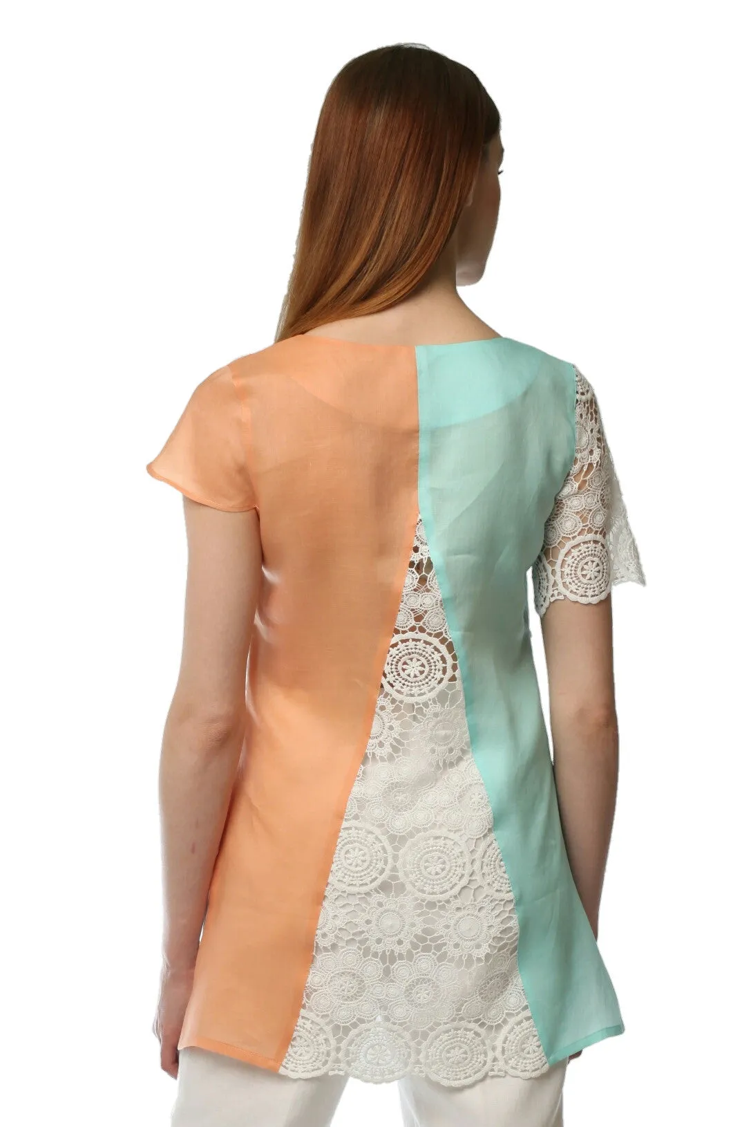 Mélange Aqua Multi Asymmetrical Blouse Style # 1778