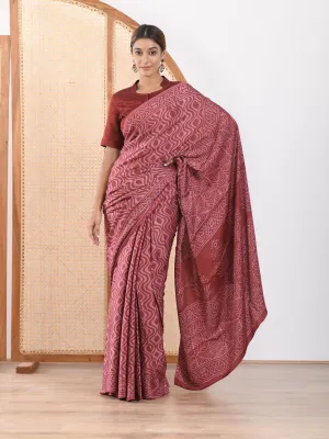 MULMUL ARUSHA BLOCK PRINTED MODAL SATIN SAREE