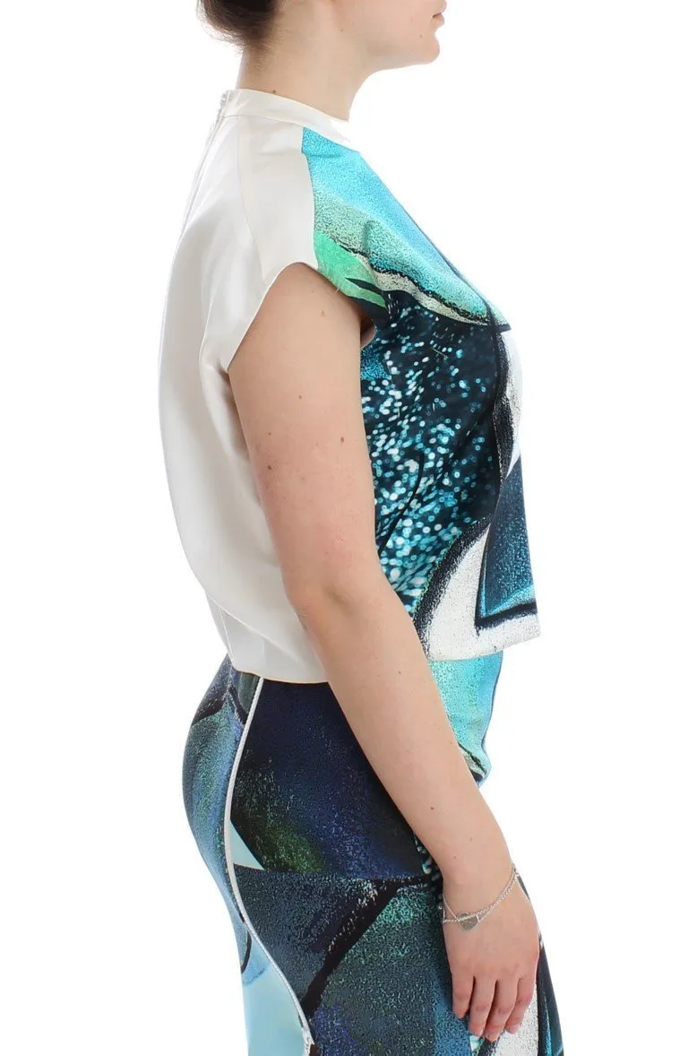 Multicolor 100% Silk Crop Top Blouse T-shirt
