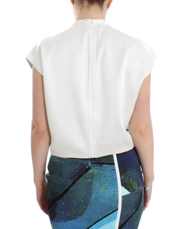 Multicolor 100% Silk Crop Top Blouse T-shirt