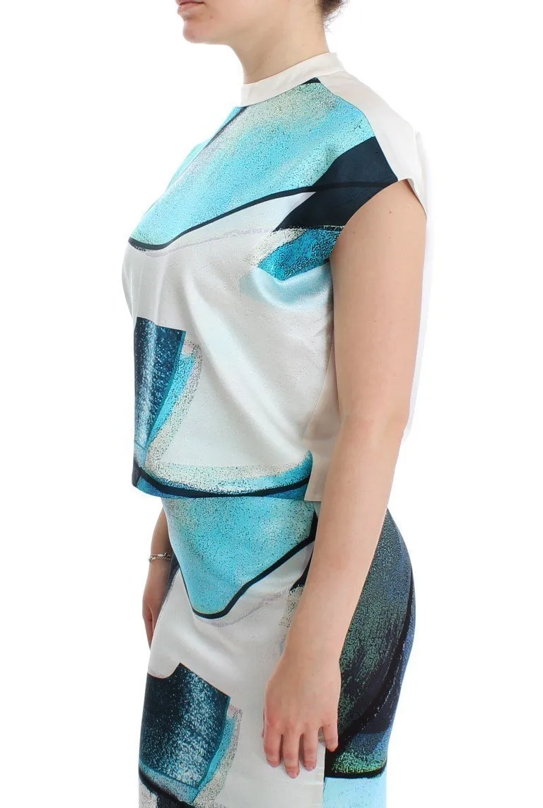Multicolor 100% Silk Crop Top Blouse T-shirt