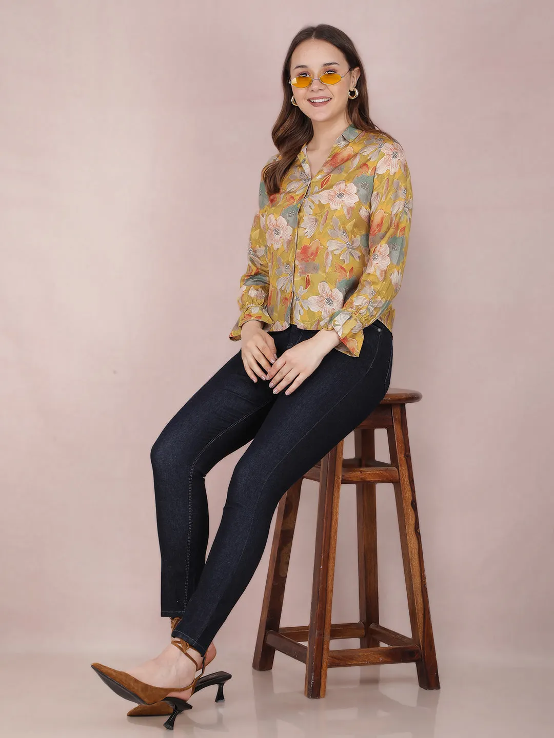Mustard Floral Print Shirt