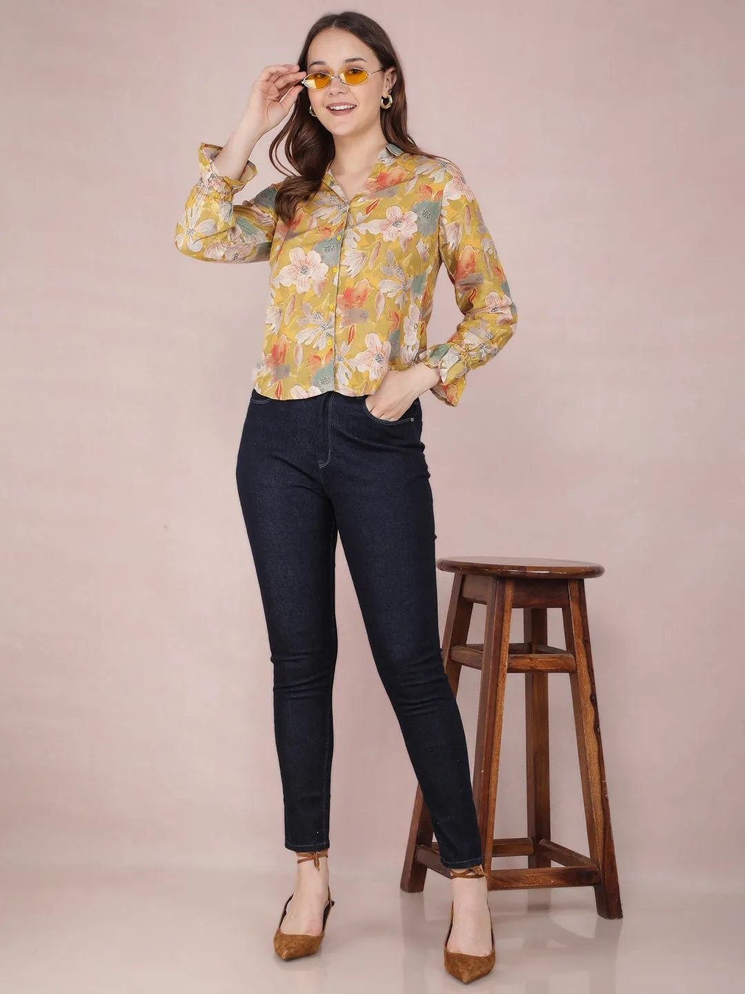 Mustard Floral Print Shirt