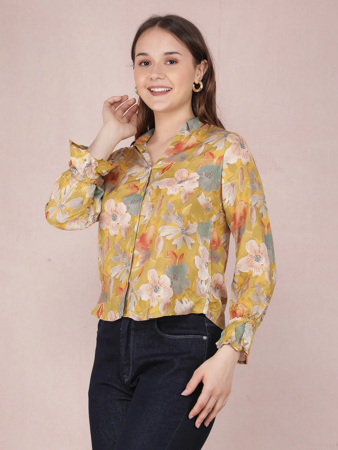 Mustard Floral Print Shirt