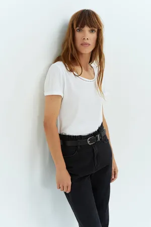 MYSTY - T-shirt blanc coton bio avec galon broderie