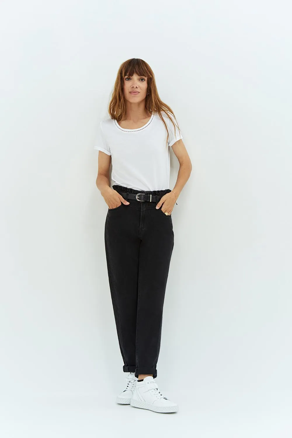 MYSTY - T-shirt blanc coton bio avec galon broderie