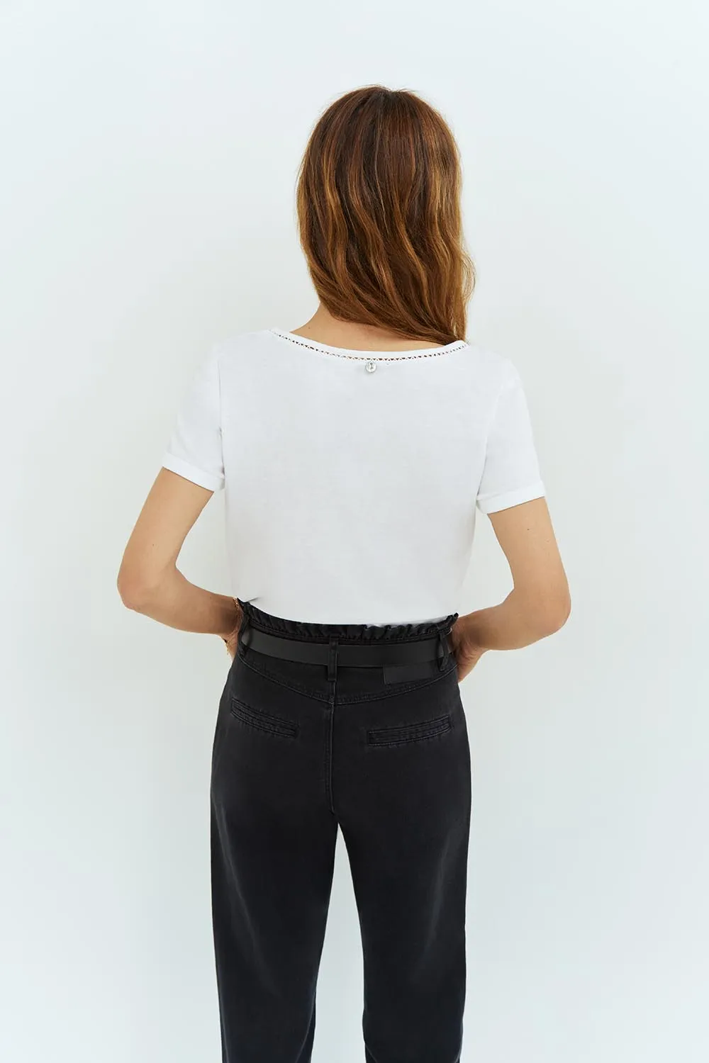 MYSTY - T-shirt blanc coton bio avec galon broderie