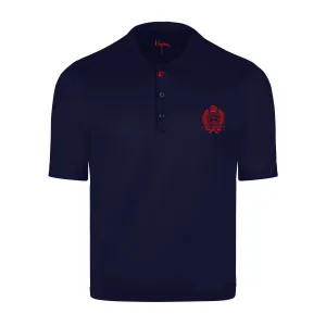 Navy Round Neck Short Sleeve T-Shirt with 3 Buttons