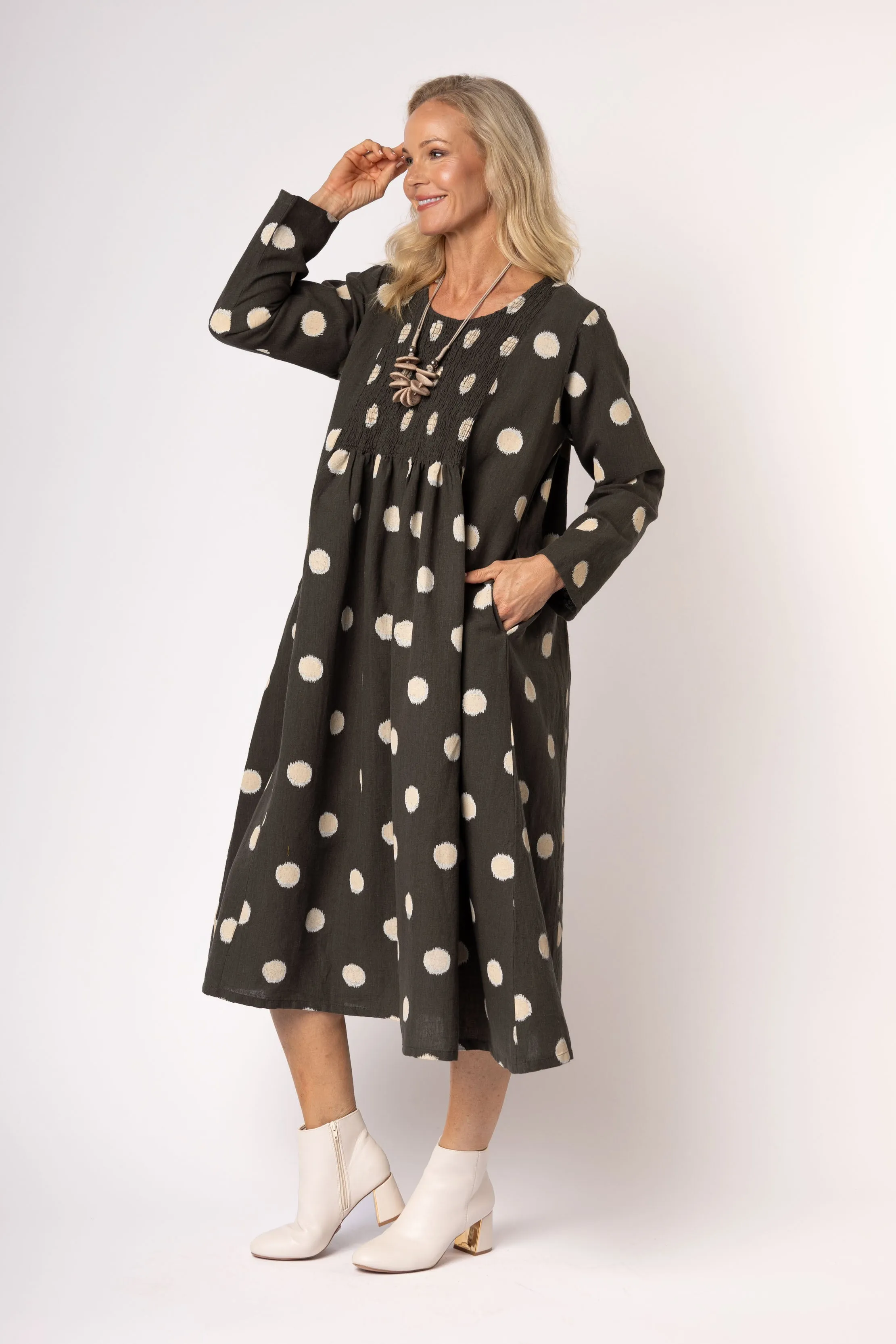 Nevada Linen Blend Dress in Khaki