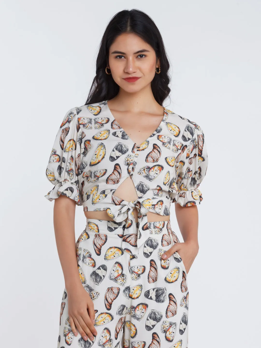 Off White Printed Crop Top