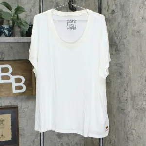 Peace Love World U-Neck Short Sleeve Mia T-Shirt Pristine Ivory XL