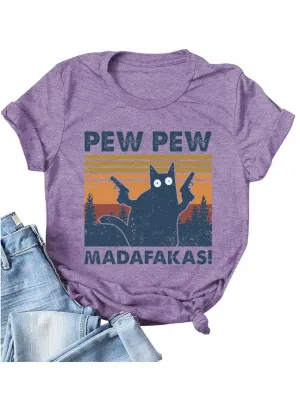 Pew Pew Cat Graphic Printed T-Shirt
