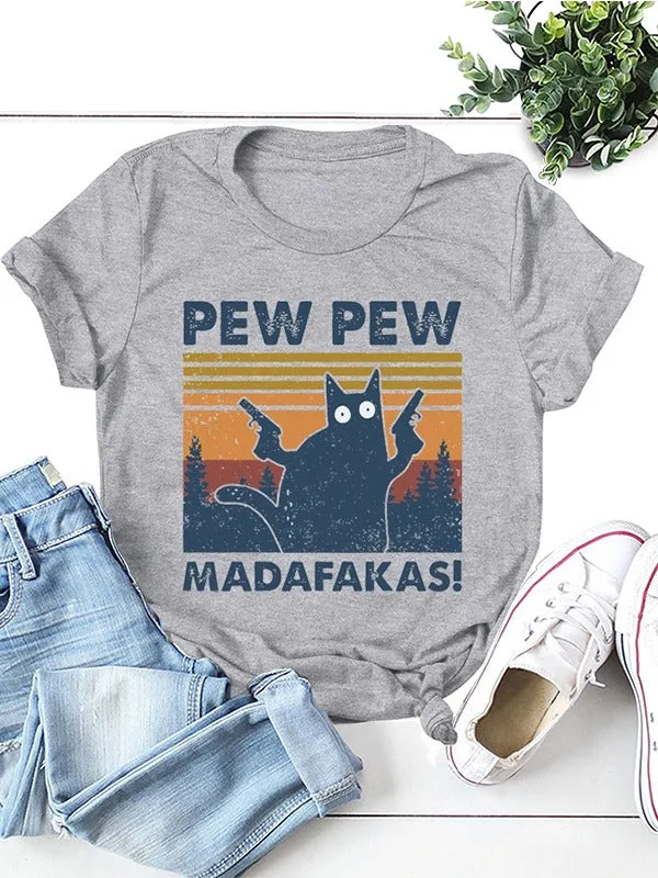 Pew Pew Cat Graphic Printed T-Shirt
