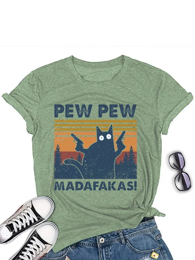 Pew Pew Cat Graphic Printed T-Shirt