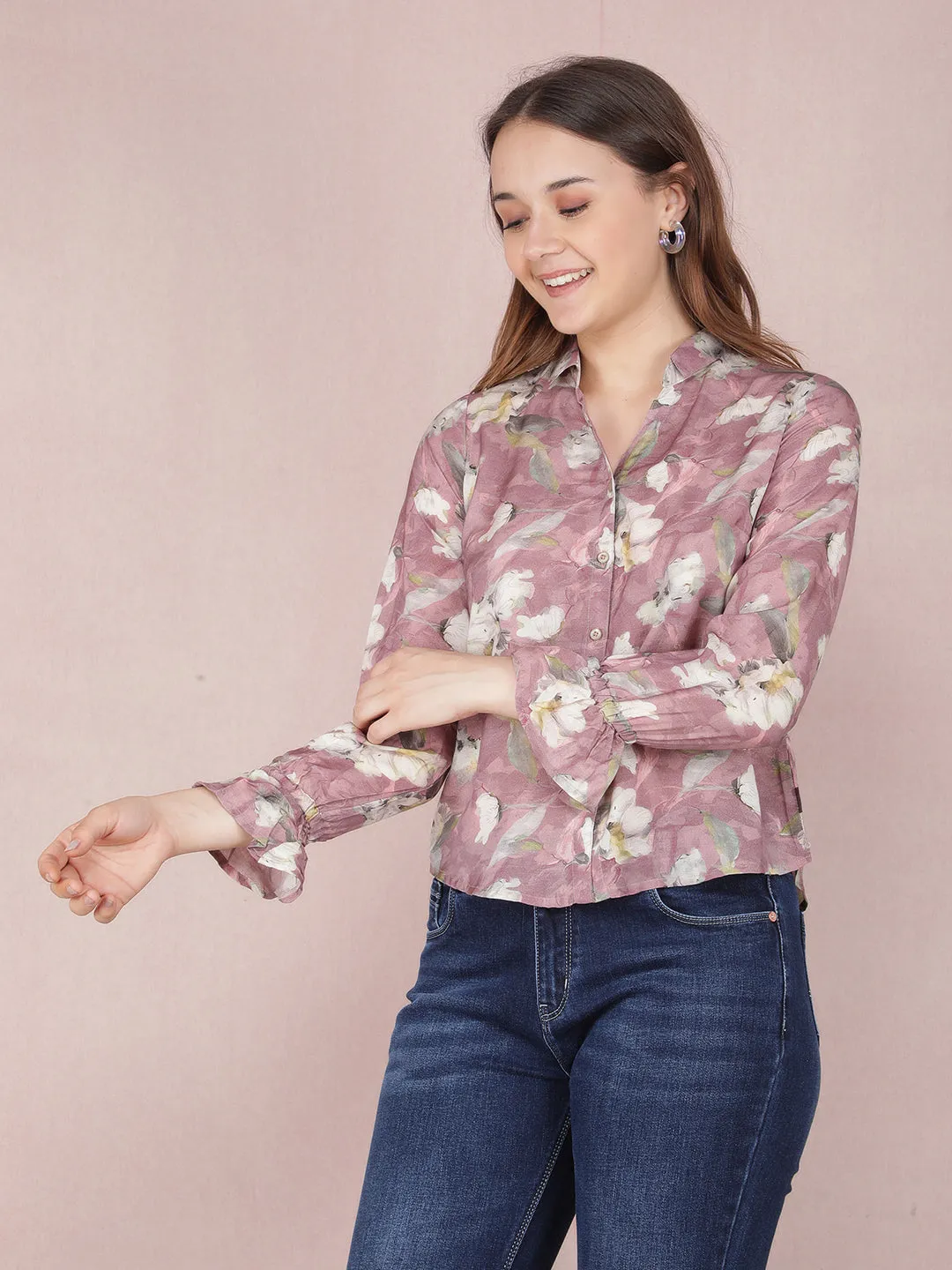 Pink Floral Print Shirt