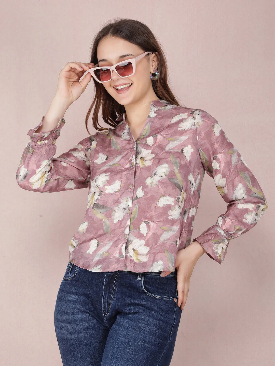 Pink Floral Print Shirt