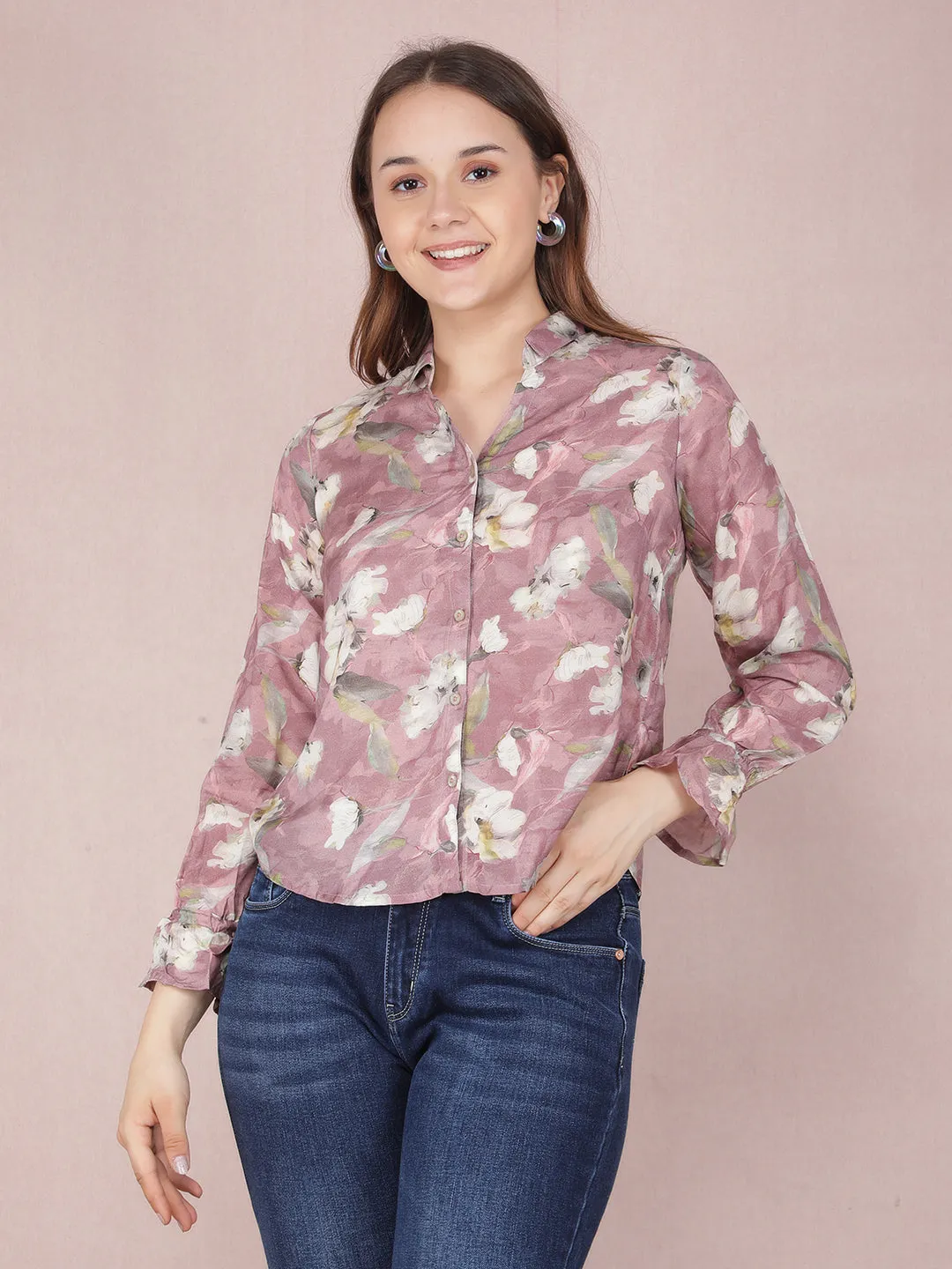 Pink Floral Print Shirt