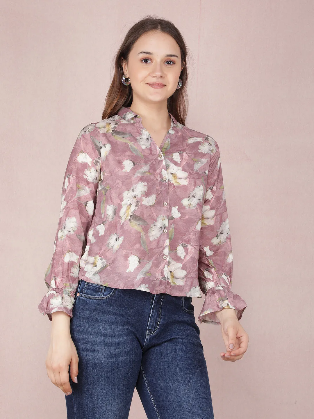 Pink Floral Print Shirt