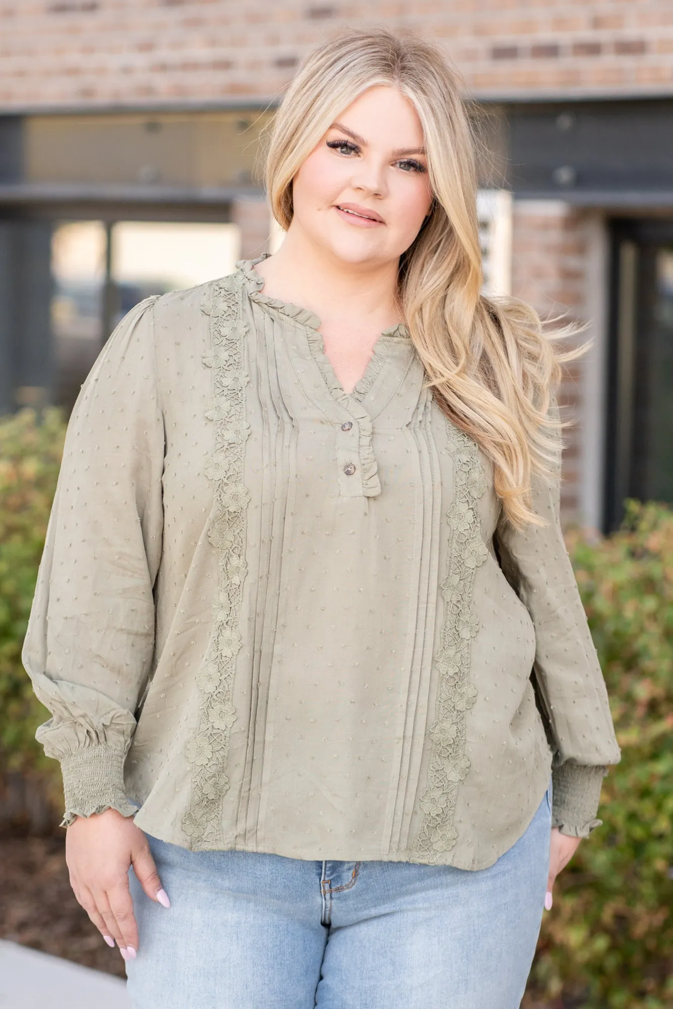 Plus Size Clip Dot Pleated Top Blouse | Top