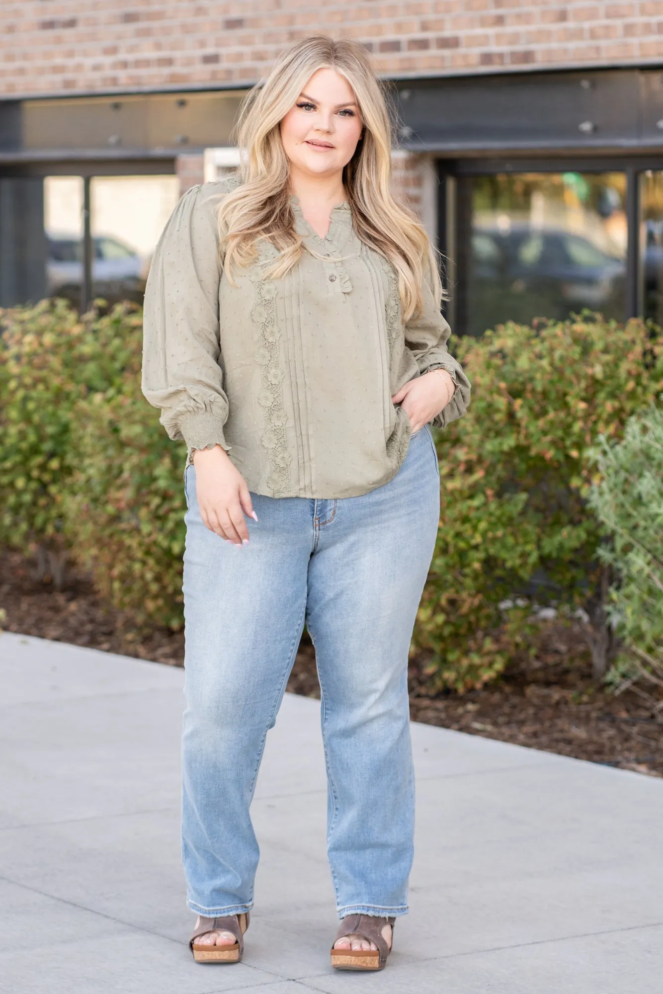 Plus Size Clip Dot Pleated Top Blouse | Top