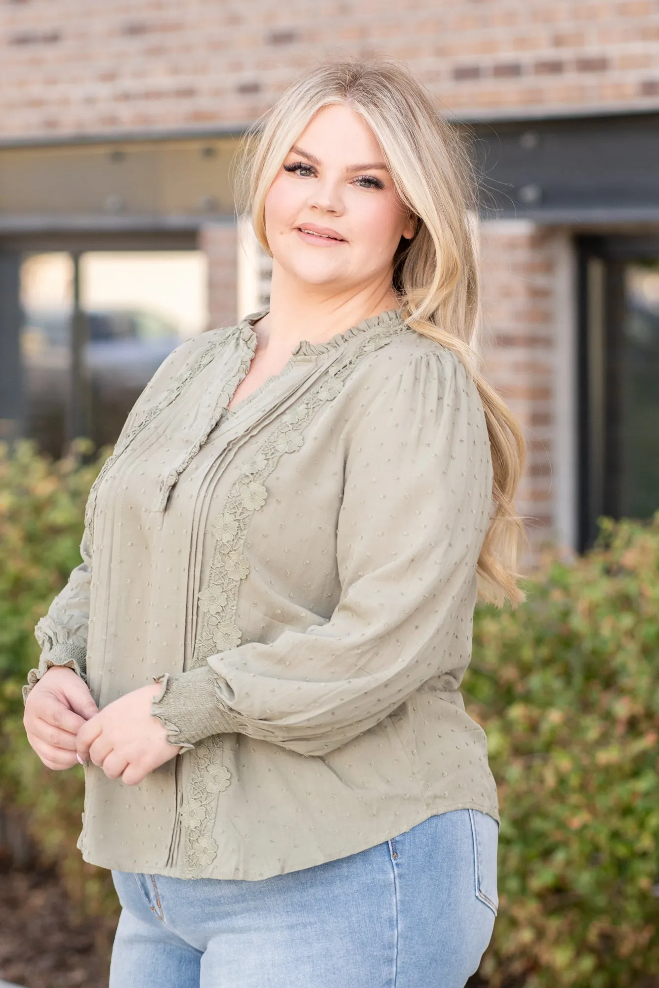 Plus Size Clip Dot Pleated Top Blouse | Top