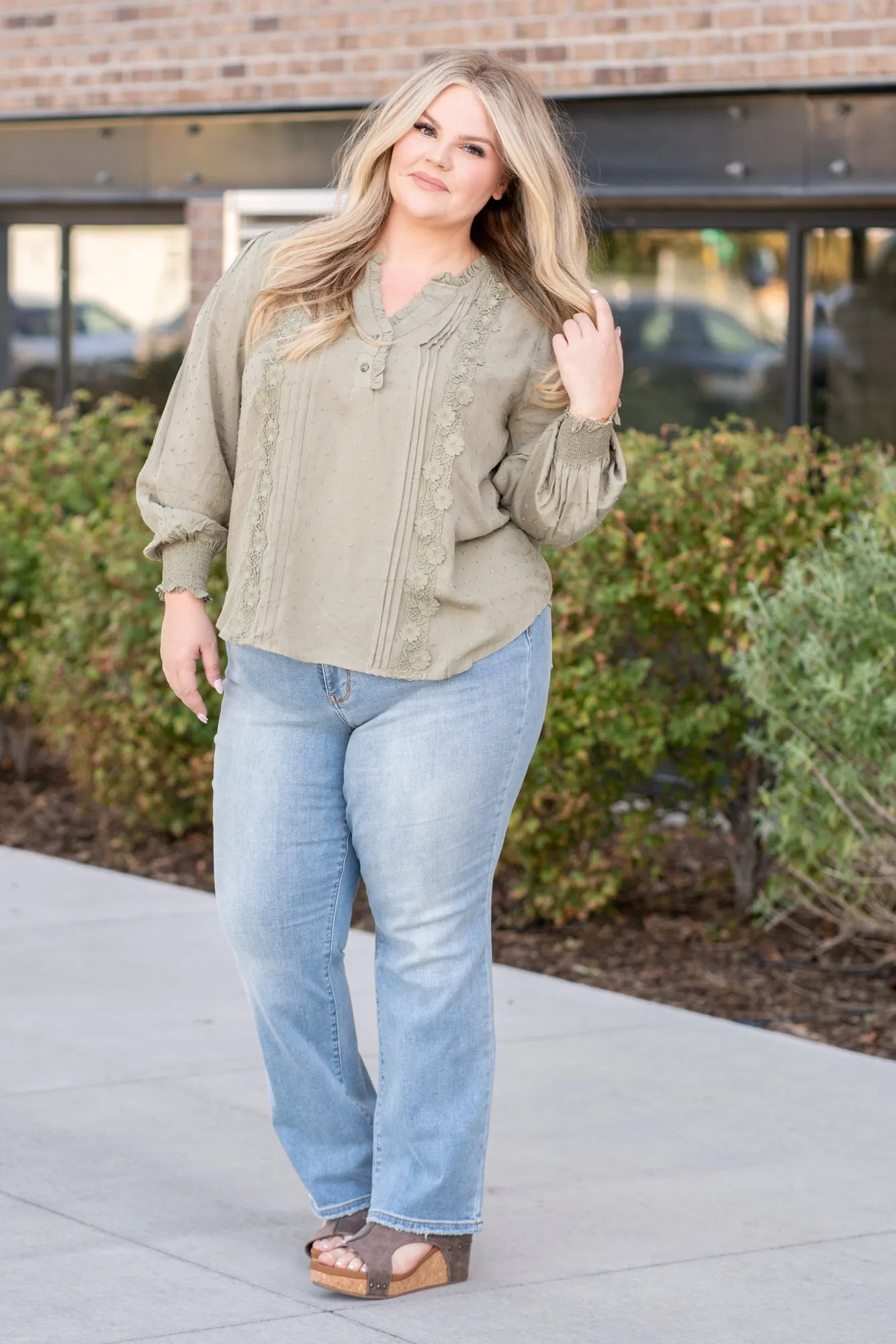 Plus Size Clip Dot Pleated Top Blouse | Top