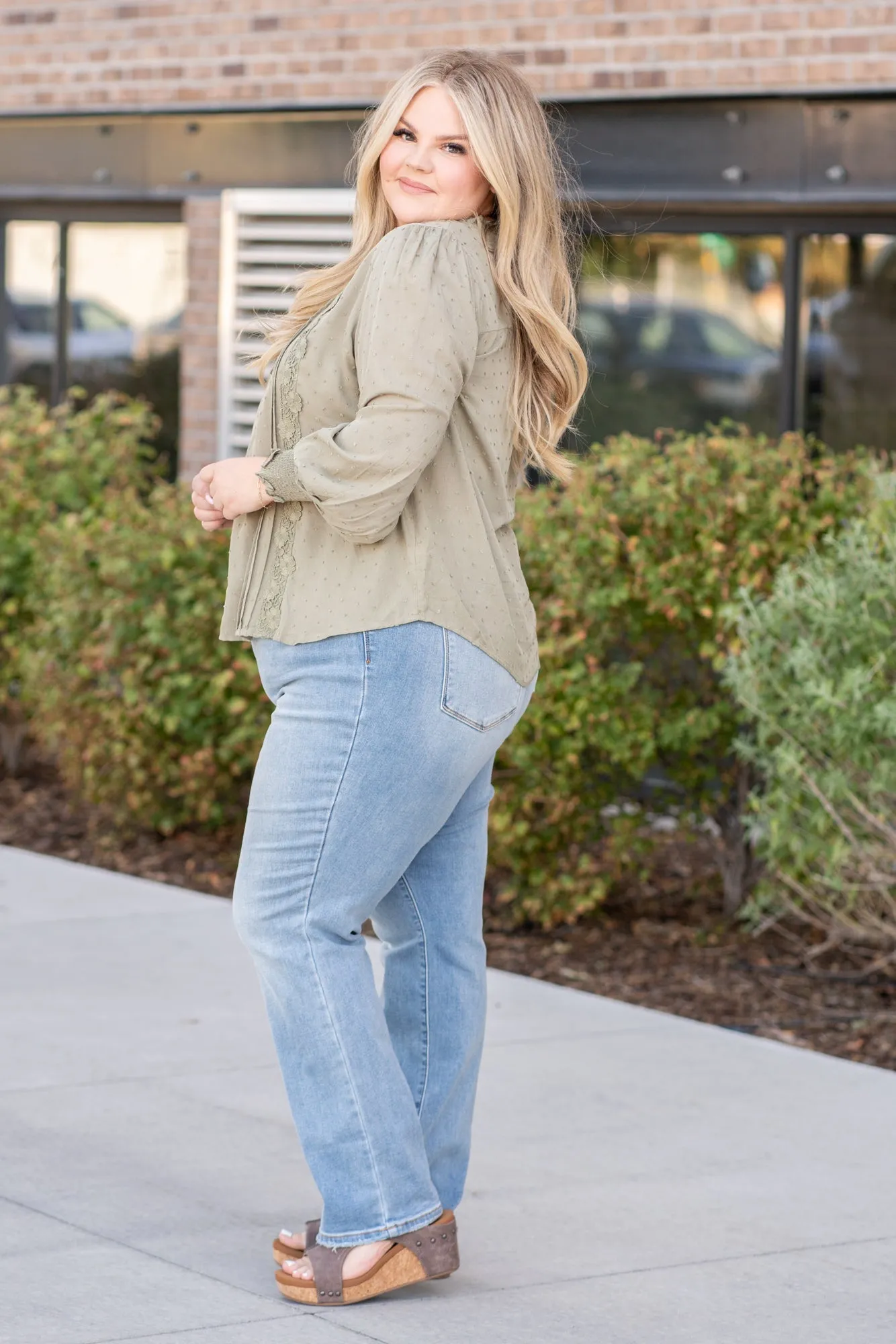 Plus Size Clip Dot Pleated Top Blouse | Top