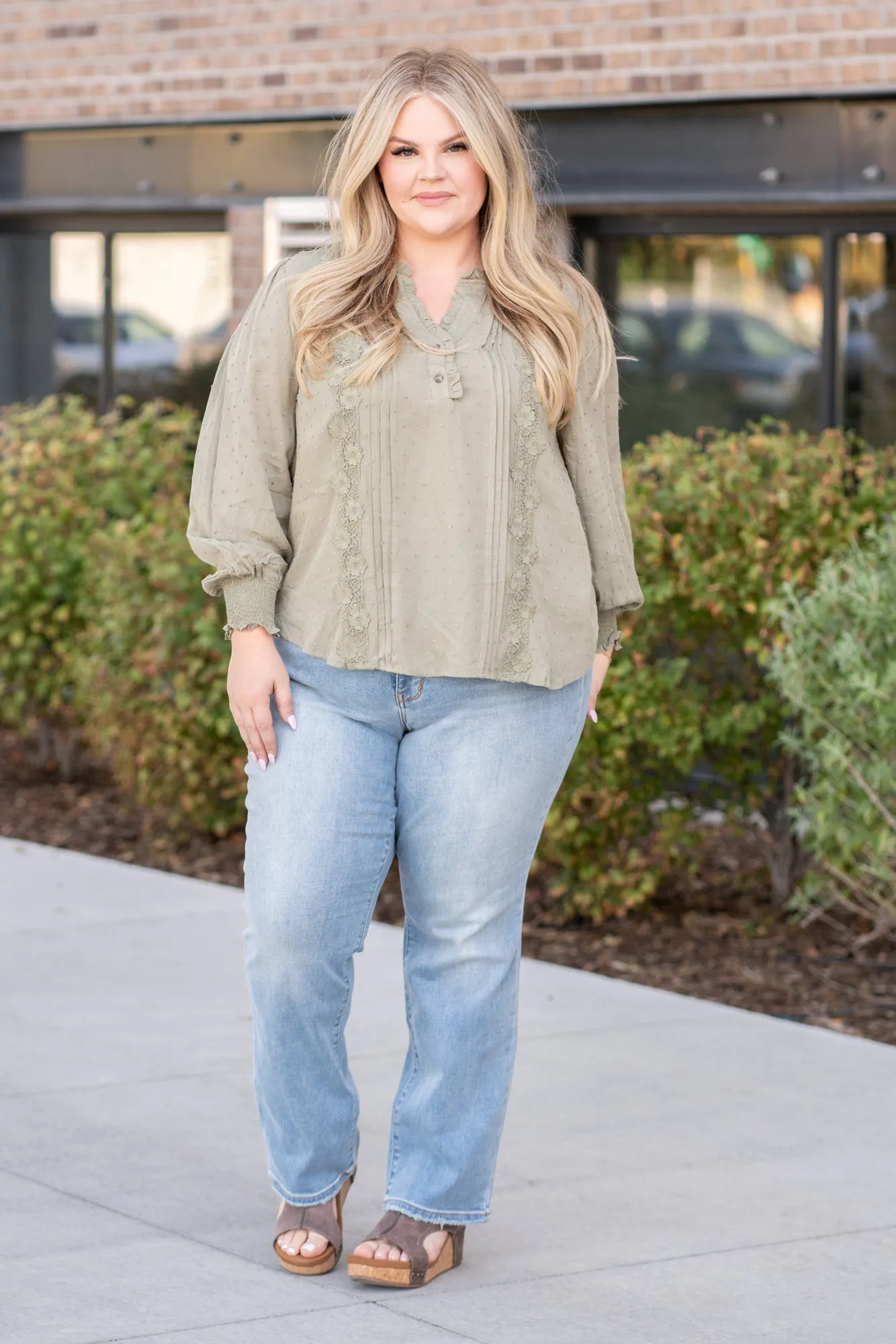 Plus Size Clip Dot Pleated Top Blouse | Top
