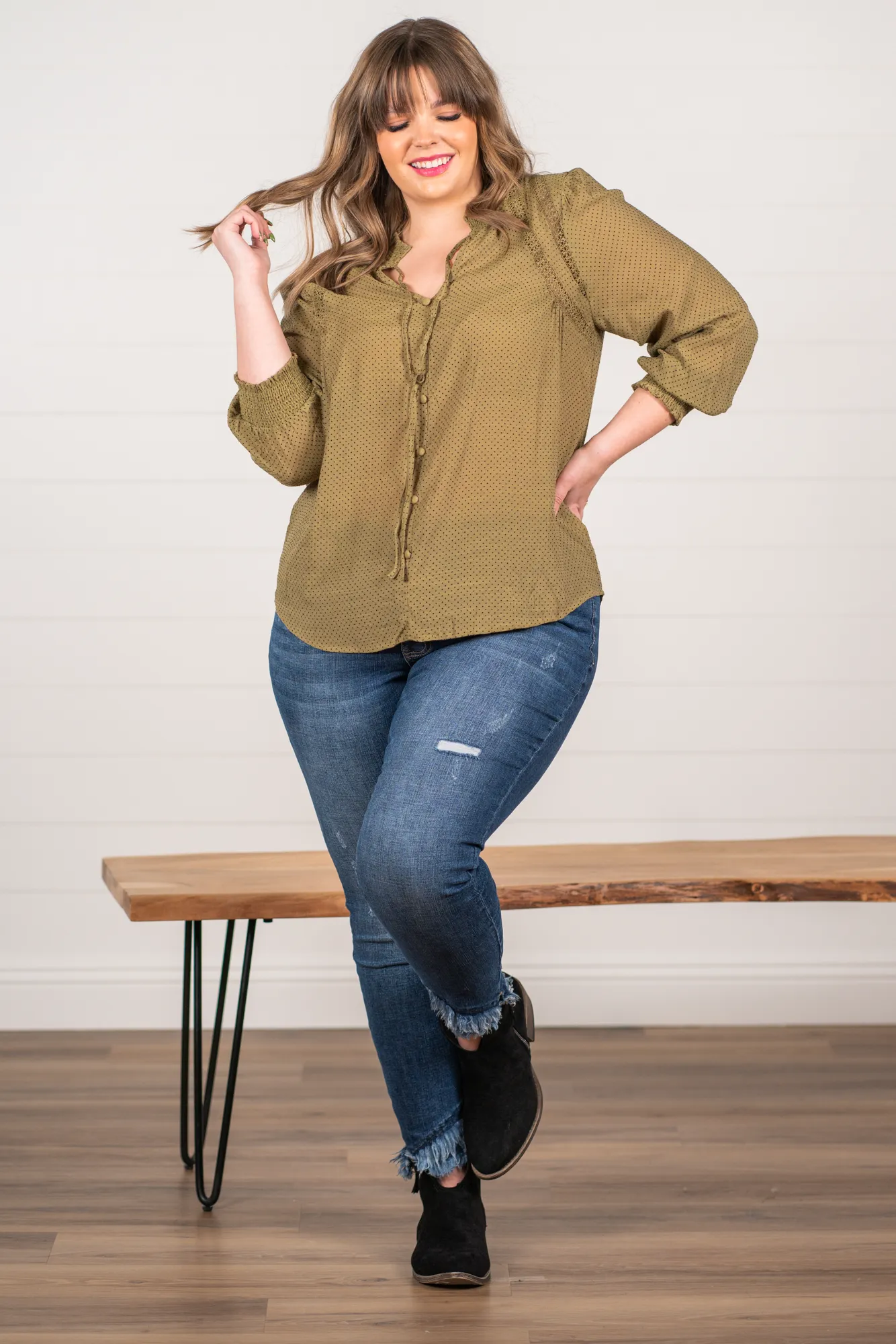Plus Size Polka Dotted Blouse | Top