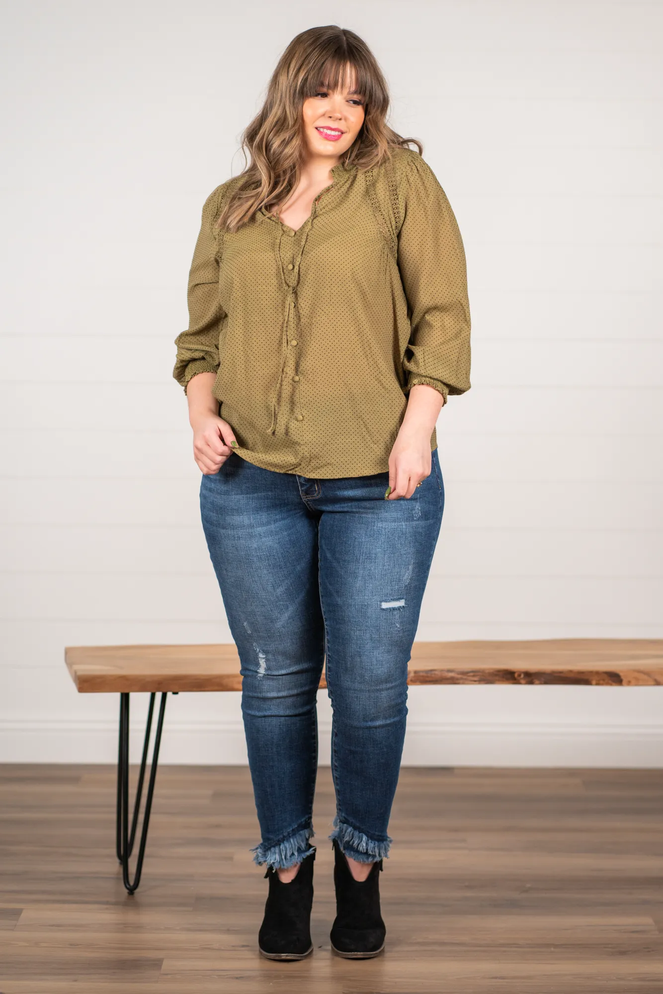 Plus Size Polka Dotted Blouse | Top