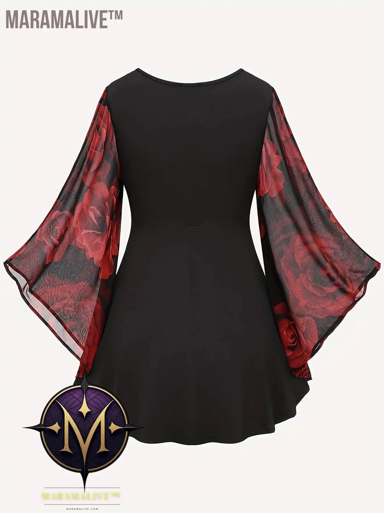 Plus Size Rose Print T-Shirt, Valentine's Day V Neck Long Sleeve T-Shirt, Women's Plus Size Clothing