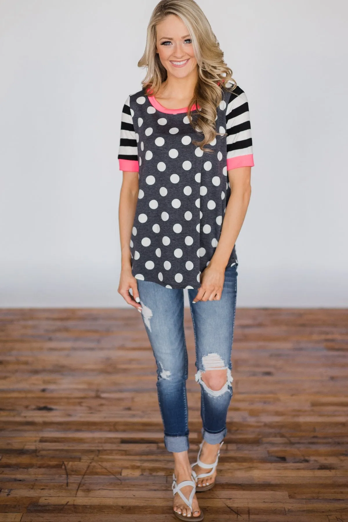 Polka Dot & Stripes Forever - Dusty Navy