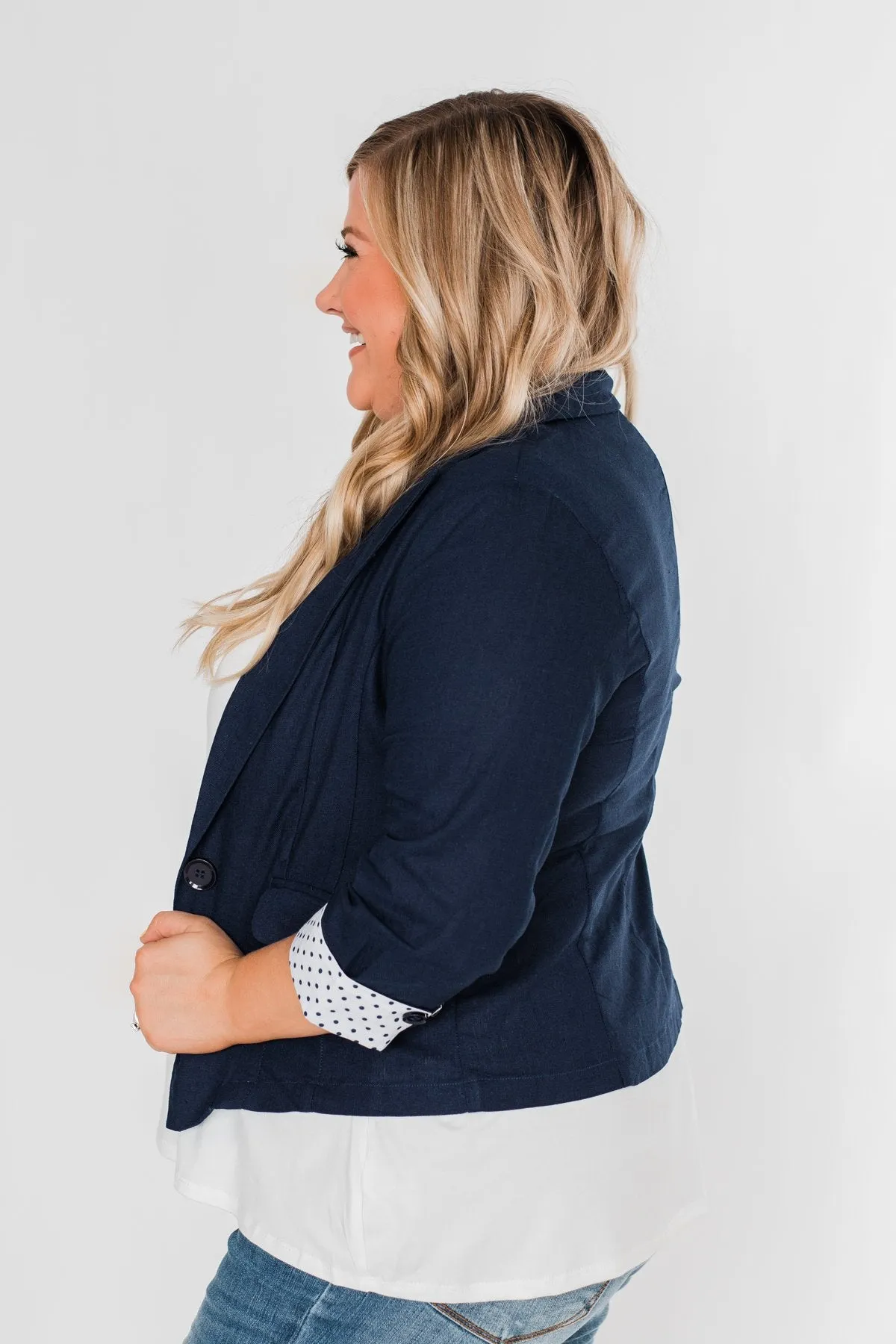 Polka Dot Cuff Blazer- Navy