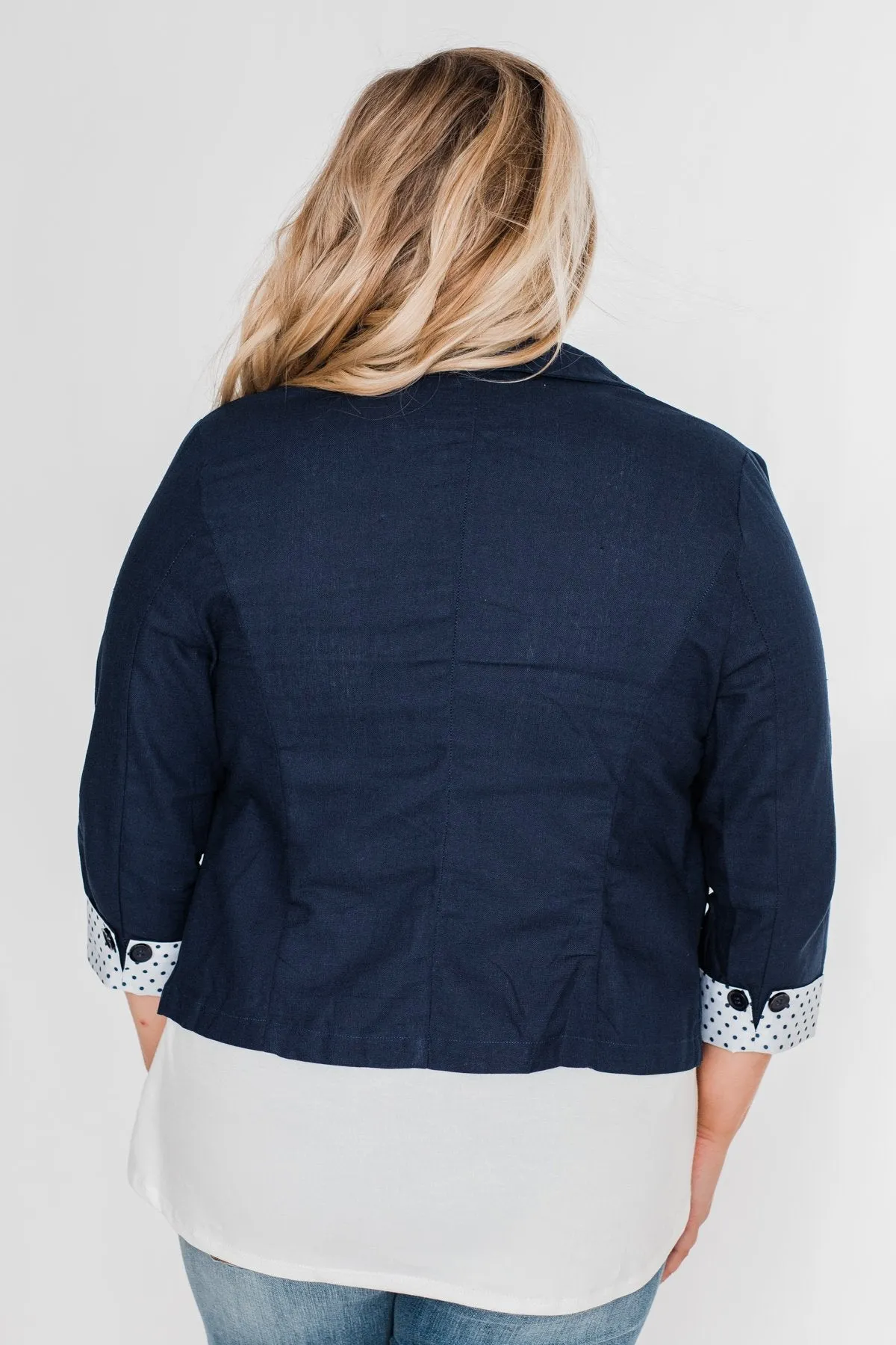Polka Dot Cuff Blazer- Navy