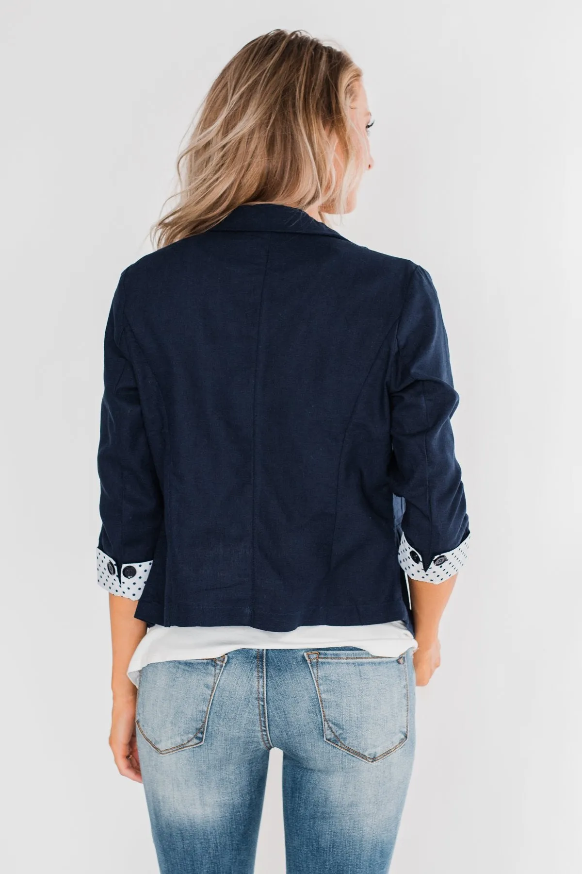 Polka Dot Cuff Blazer- Navy